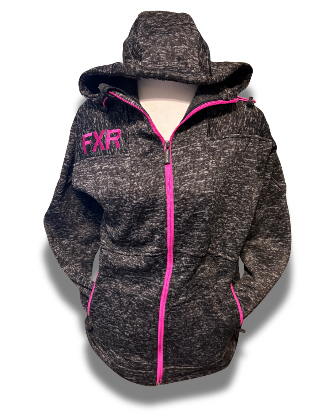 FXR Women’s Full-Zip Hoodie – Grey Heather with Pink Accents (Size M)